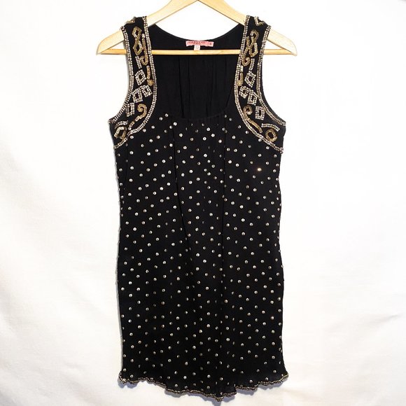 Calypso Black Cotton Crinkle Dress with Gold Sequins - Picture 1 of 9